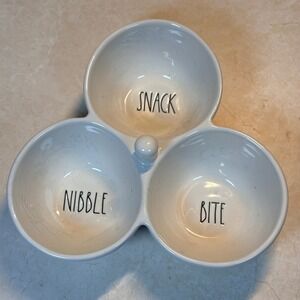 Rae Dunn Snack Nibble Bite Triple Server Ceramic White Artisan Collection Party